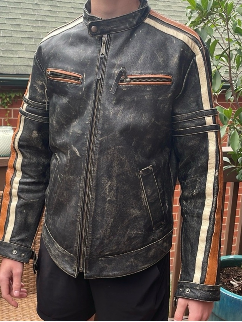 Report Like New EUC Distressed Black Leather Bomber Jacket